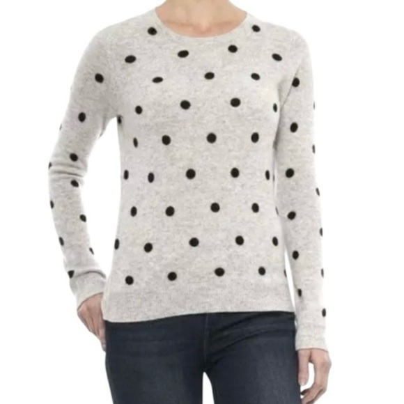 Cynthia Rowley Sweaters - Cynthia Rowley 100% 2-PLY CASHMERE SWEATER Small LIGHT GRAY w/ BLACK POLKA DOTS
